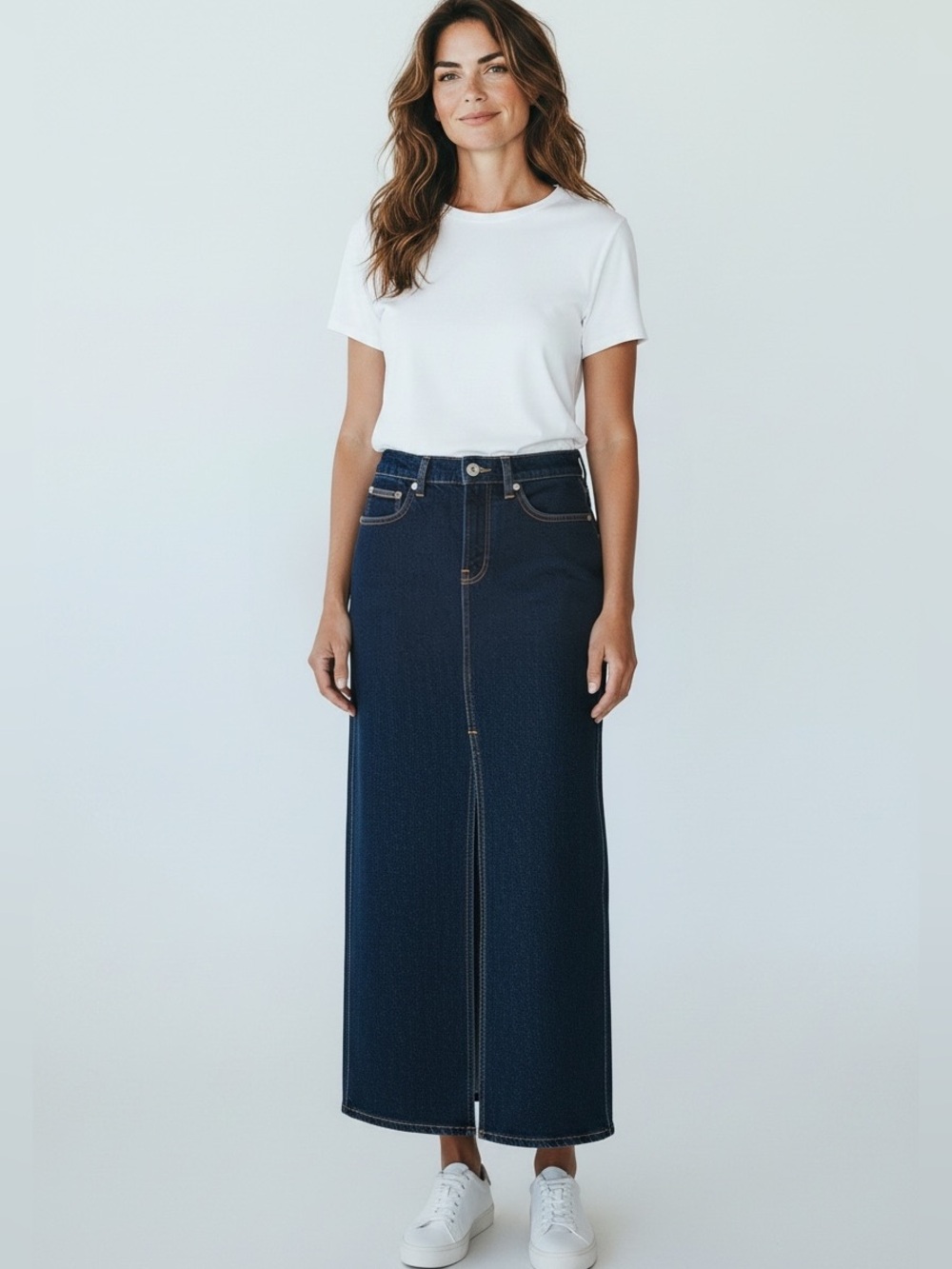 NWT Calvin Klein Jeans Dark Wash Denim Maxi Skirt with Front Slit Size 27